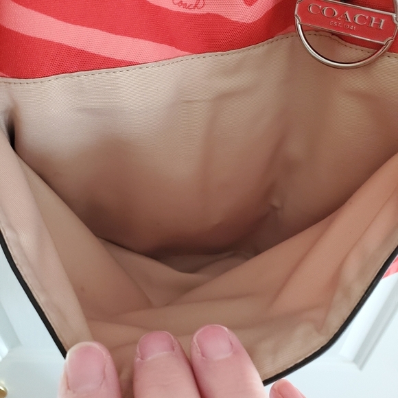 Coach Womens F23283 Orange Tan Canvas Zebra Print Leather Trim Tote Handbag - Picture 12 of 16